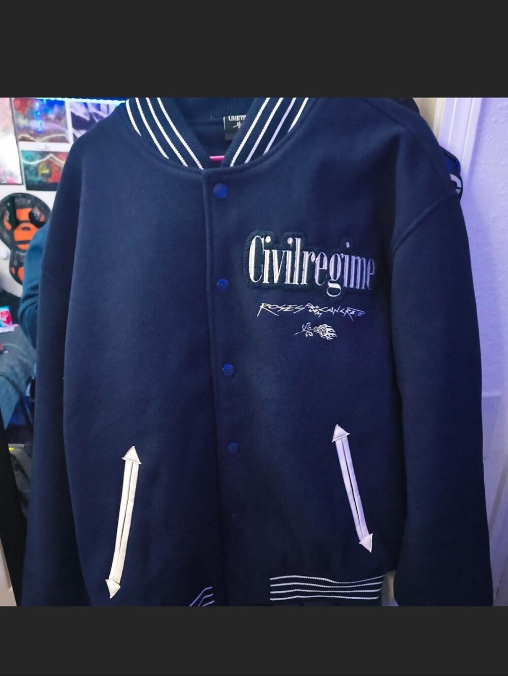 Civil Regime Navy Varsity Jacket Sz XL
